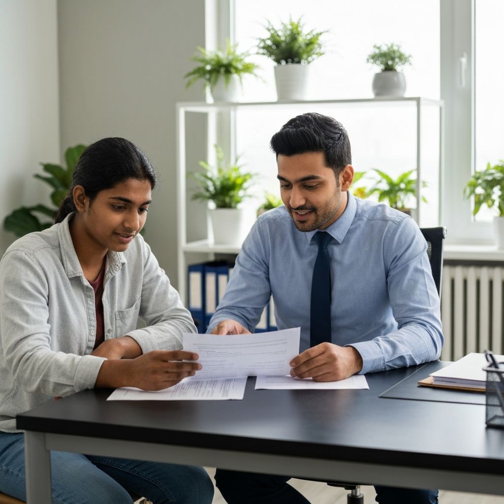 Immigration consultant helping a student with paperwork